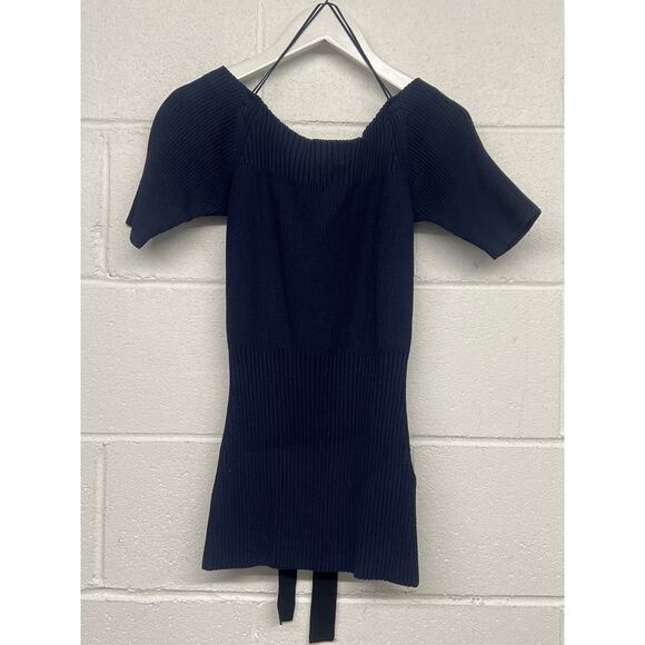 Jason Wu Sz small s Navy Blue Knit Off The Shoulder Bow Tie Back Sweater Top - Picture 3 of 6